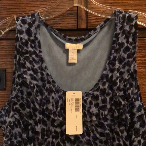 NWT Chico’s blue leopard soft ruffle tank, size 1 - Picture 3 of 8